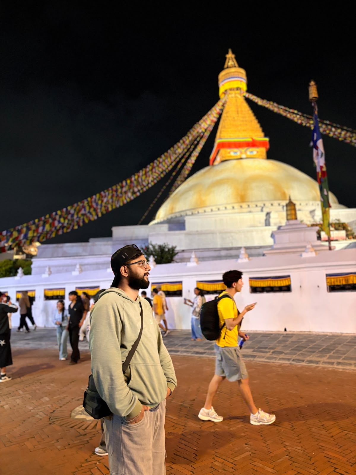 Boudhanath stupa lit up at night