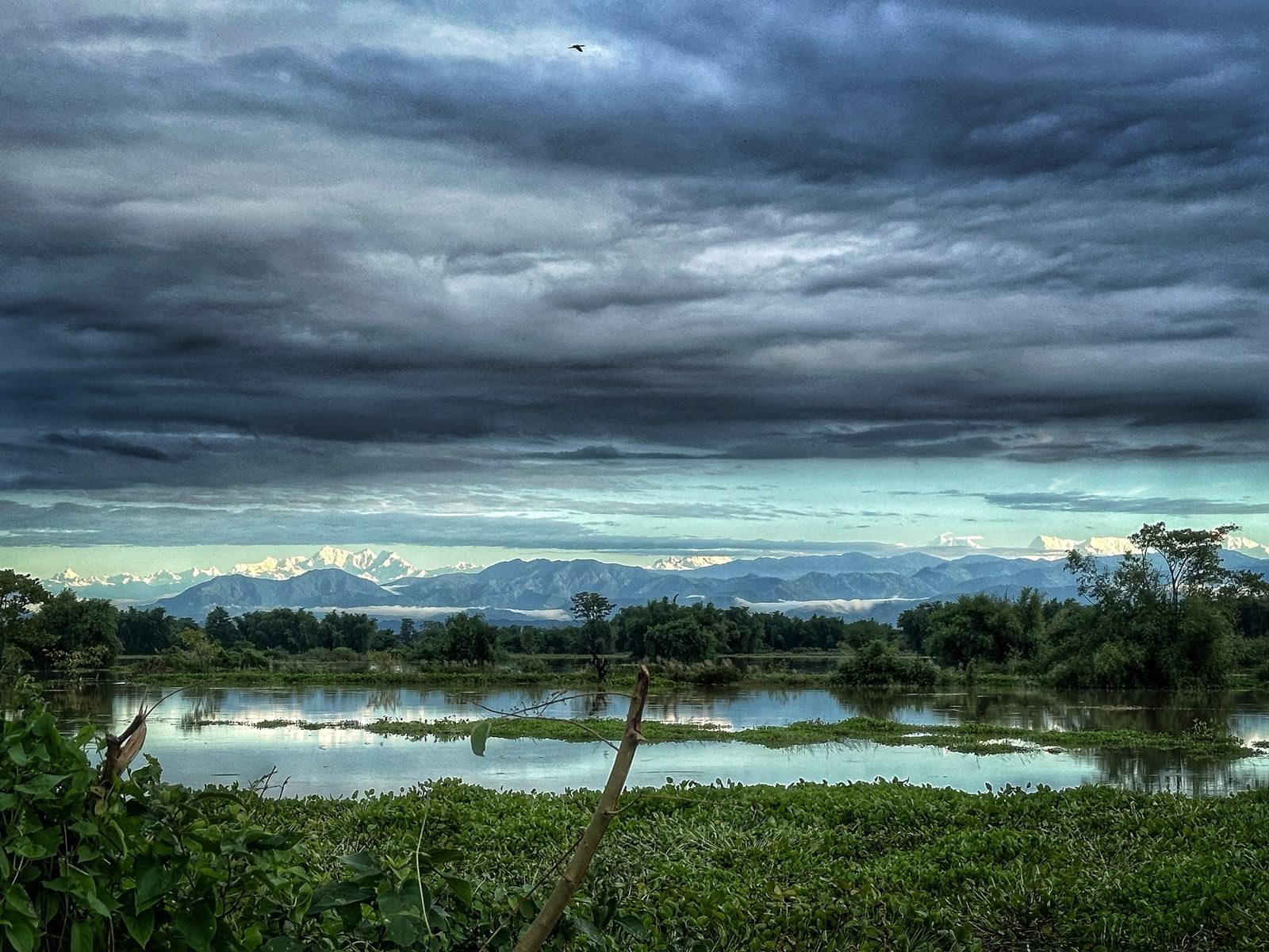 Storm clouds over the Himalayan range seen from Koshi Barrage