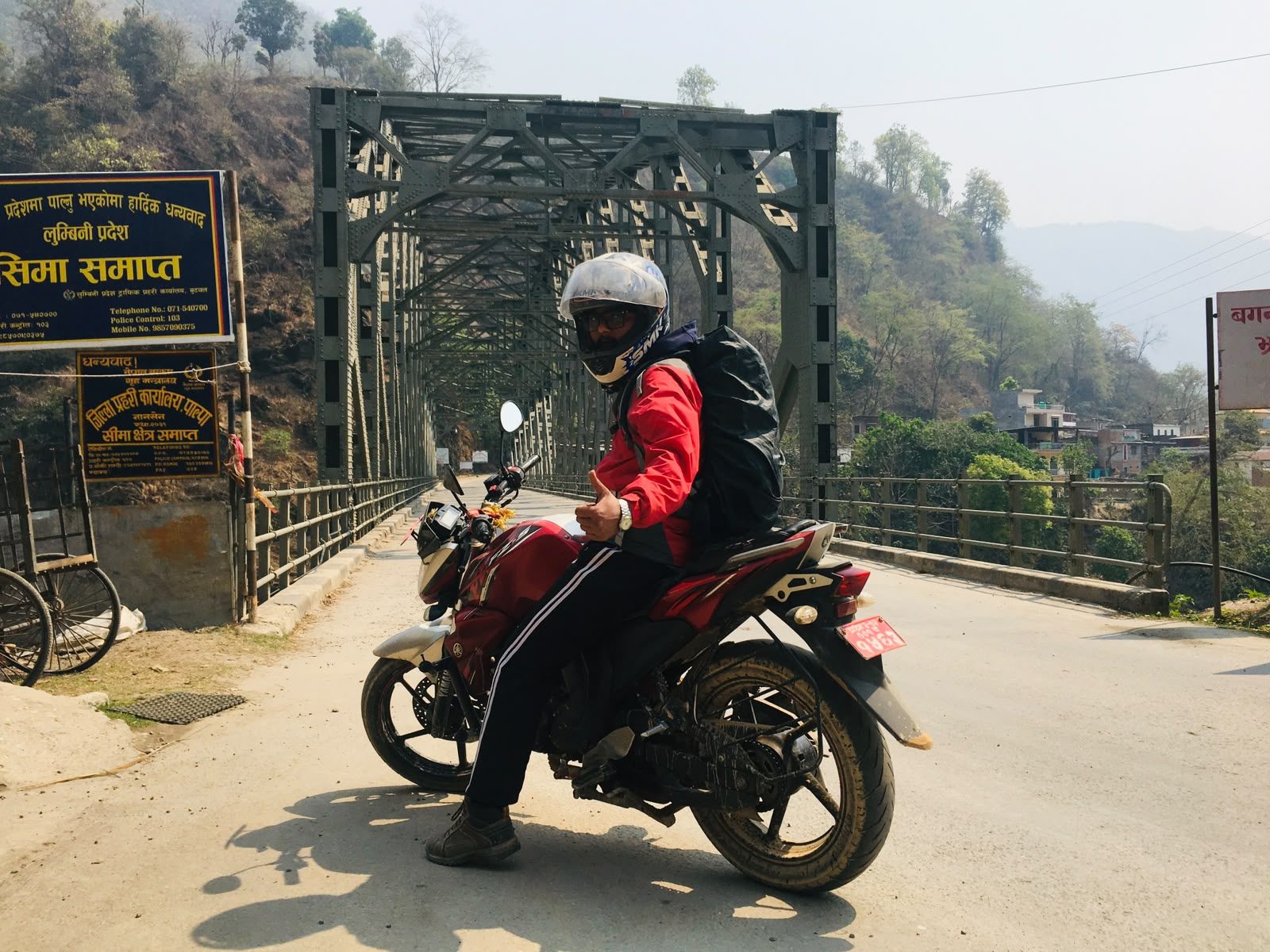 Motorcycle stopped at the Lumbini Province border bridge